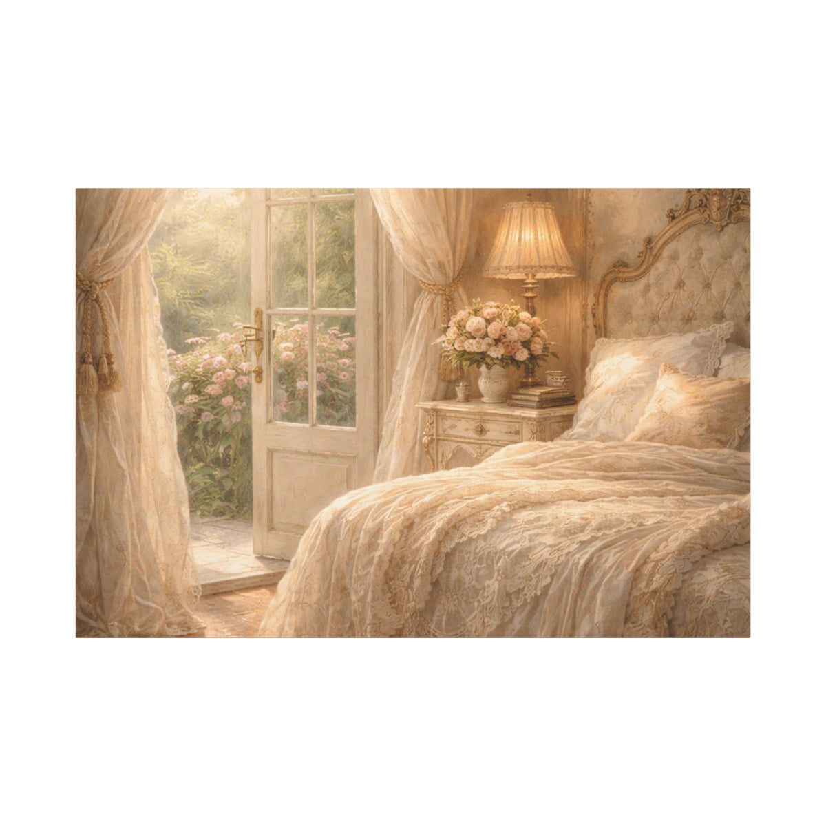 Elegant French Bedroom Canvas Wall Art Print, Chateaucore Feminine Wall Hanging Decor, Shabby Chic Victorian Romantic Home Decor