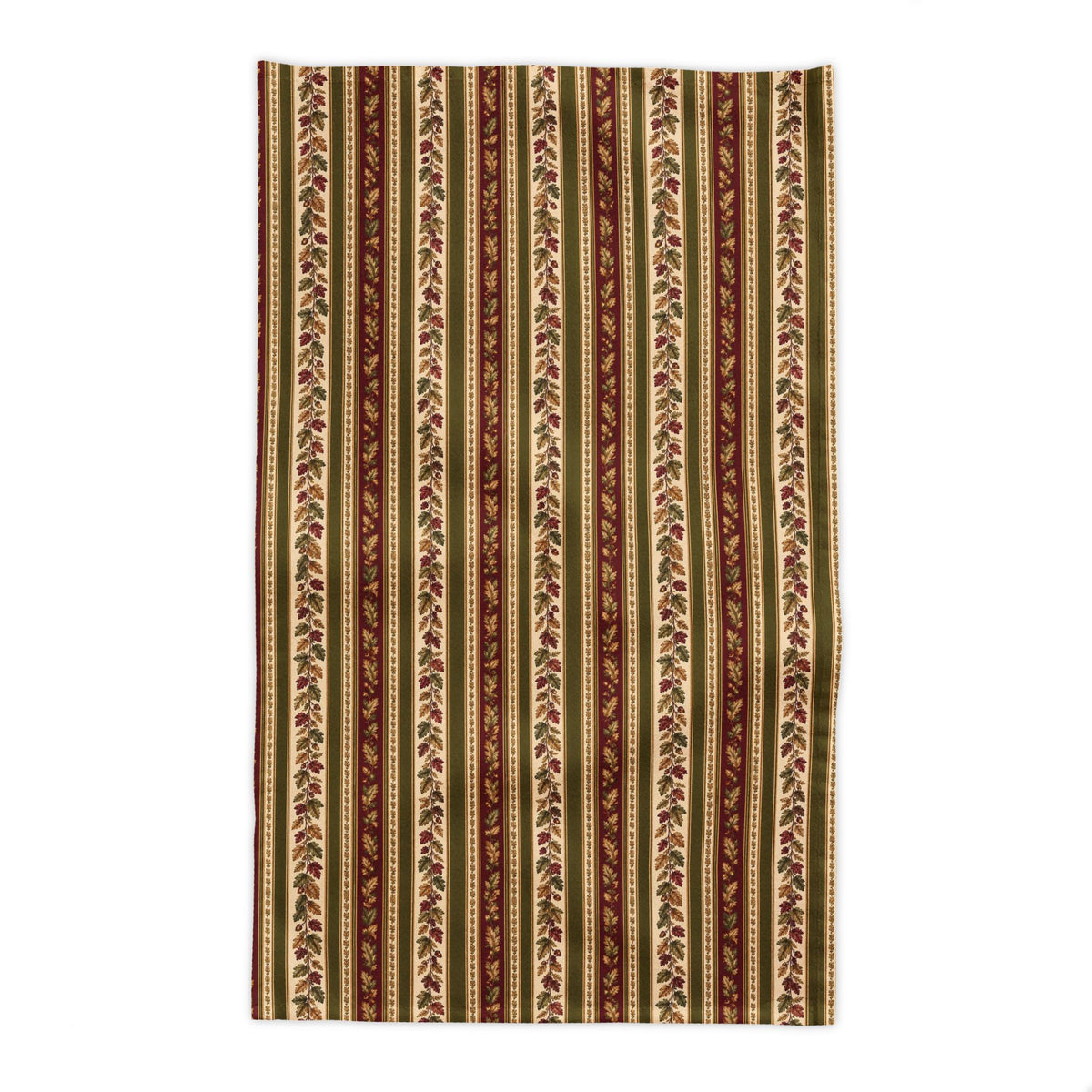 French Country Autumn Stripe Tablecloth – Olive Green, Burgundy & Gold Oak Leaf Botanical Dining Room Table Decor