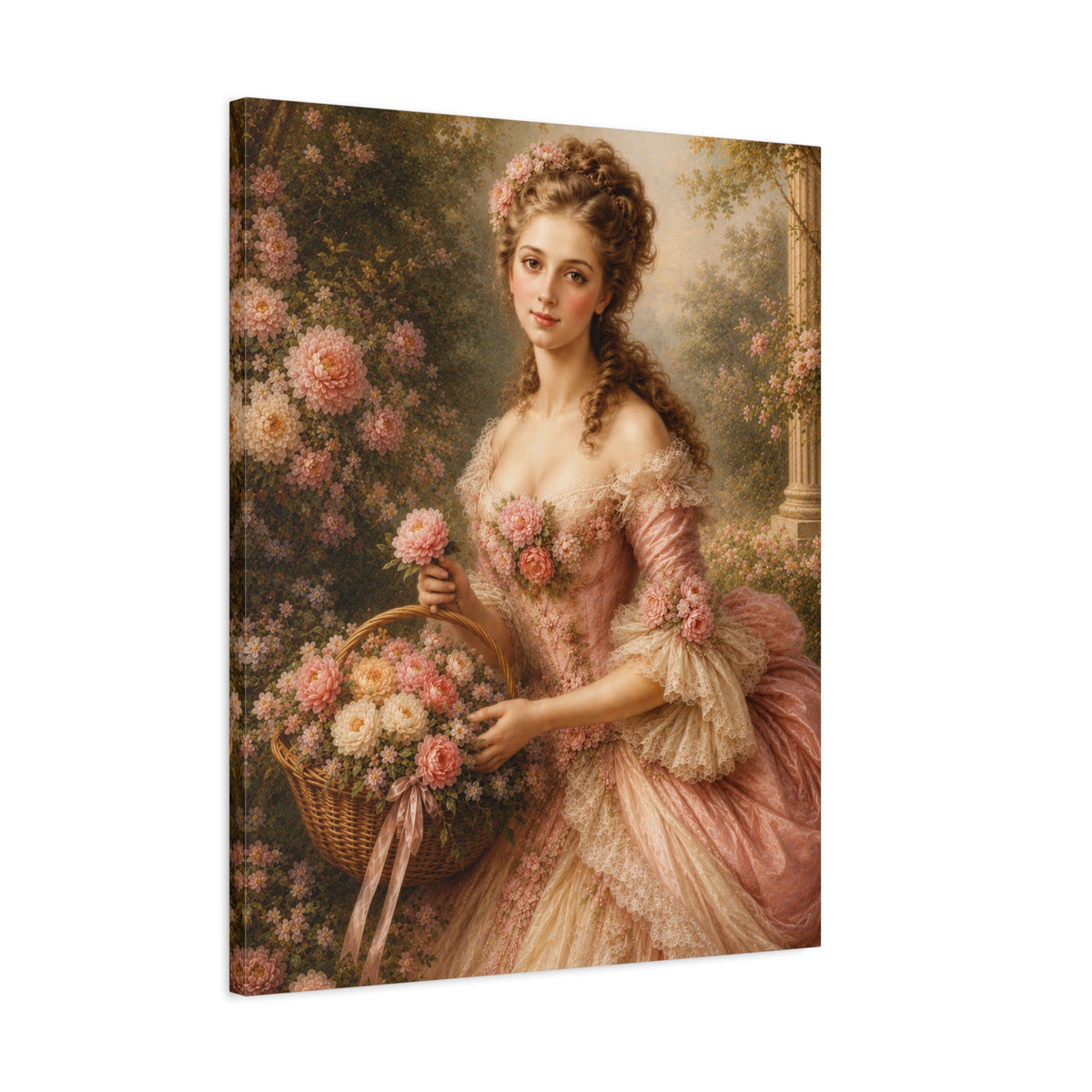 Victorian Pink Lady Roses Canvas Wall Art Print, Feminine Wall Hanging Decor, Vintage 1800's Ladies, Home Decor, Gift for Her, Elegant Art