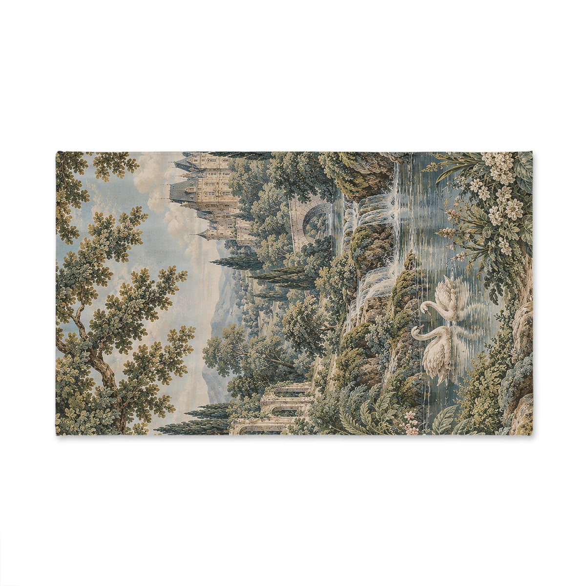 French Verdure Château Garden Hand Towel – Vintage Aubusson Swans Floral French Country Chateaucore Green Victorian Bathroom Decor