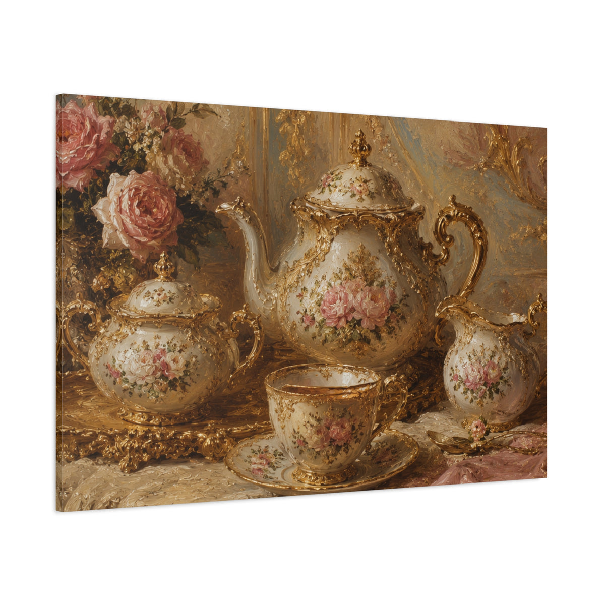 Rococo Tea Set Canvas Wall Art Print, Feminine Wall Hanging Decor, Mary Antoinette Royalty, Home Decor, Dining Room Elegant Art, Home Gift