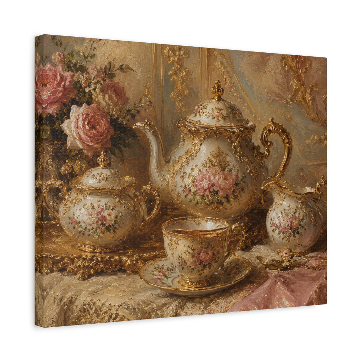 Rococo Tea Set Canvas Wall Art Print, Feminine Wall Hanging Decor, Mary Antoinette Royalty, Home Decor, Dining Room Elegant Art, Home Gift
