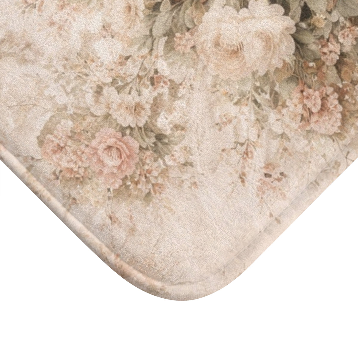 Blush Rose Garden Memory Foam Bathmat – Vintage French Country Floral, Shabby Chic Romantic Chateaucore Bathroom Decor