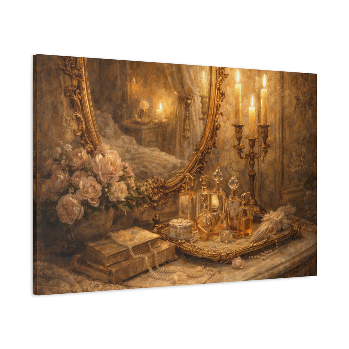 French Country Perfume Vanity Canvas Wall Art Print, Chateaucore Floral Wall Hanging Decor, Victorian Romantic Home Decor, Gift Mom Grandma