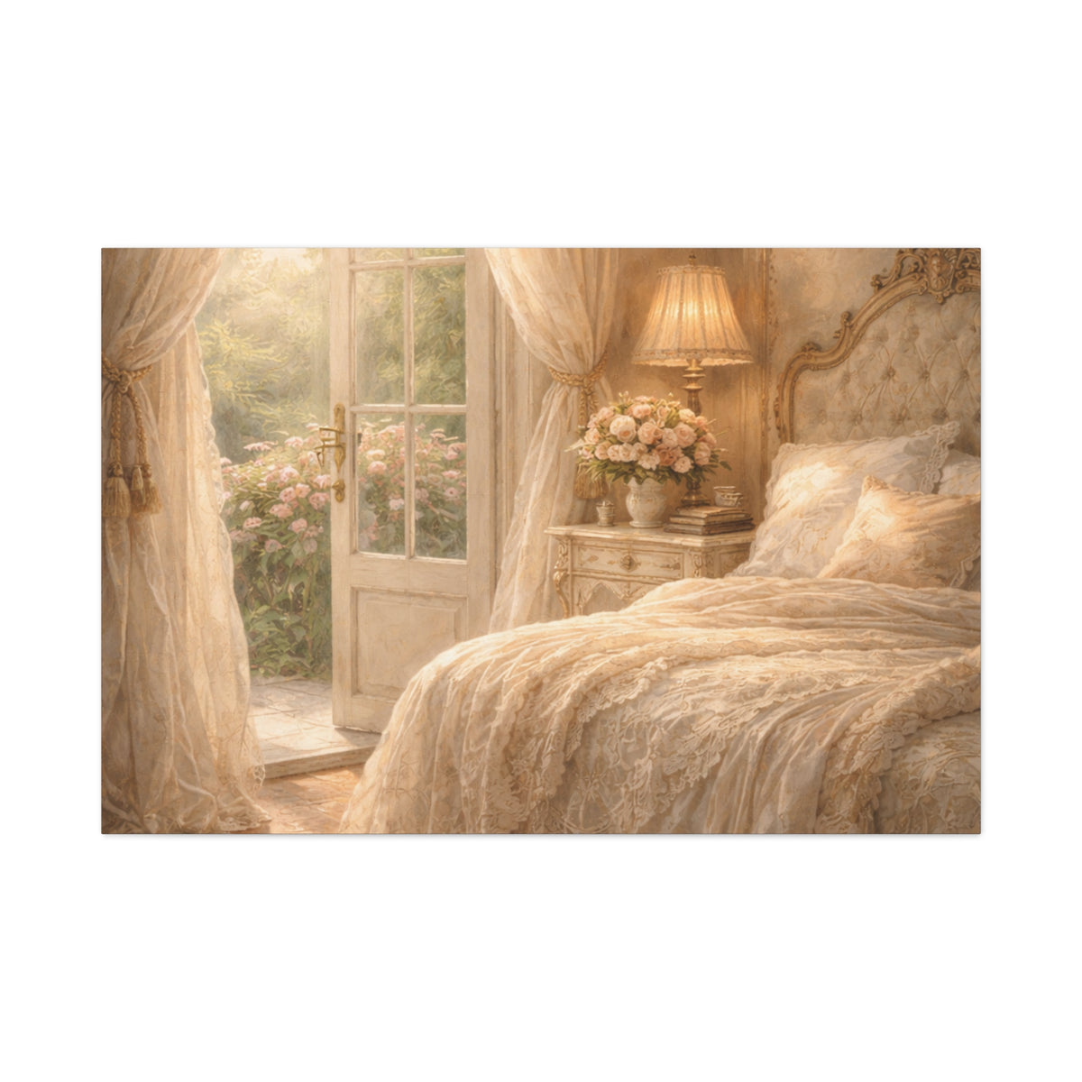 Elegant French Bedroom Canvas Wall Art Print, Chateaucore Feminine Wall Hanging Decor, Shabby Chic Victorian Romantic Home Decor