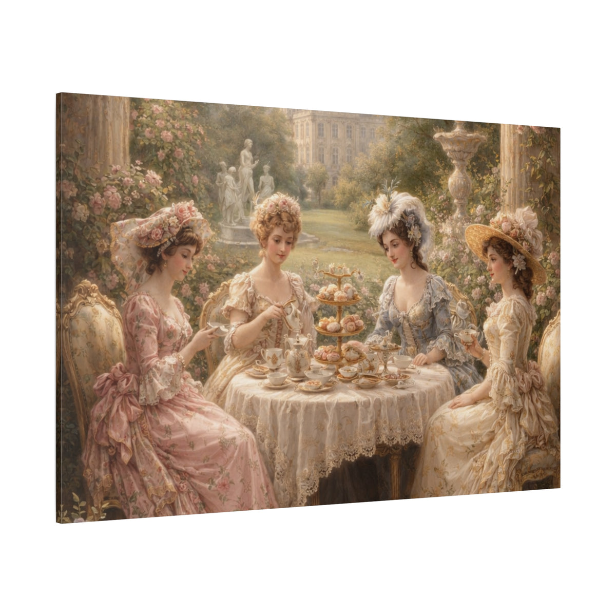 Victorian Ladies Tea Party Canvas Wall Art Print, Feminine Wall Hanging Decor, Vintage 1800's Ladies, Home Decor, Gift for Her, Elegant Art