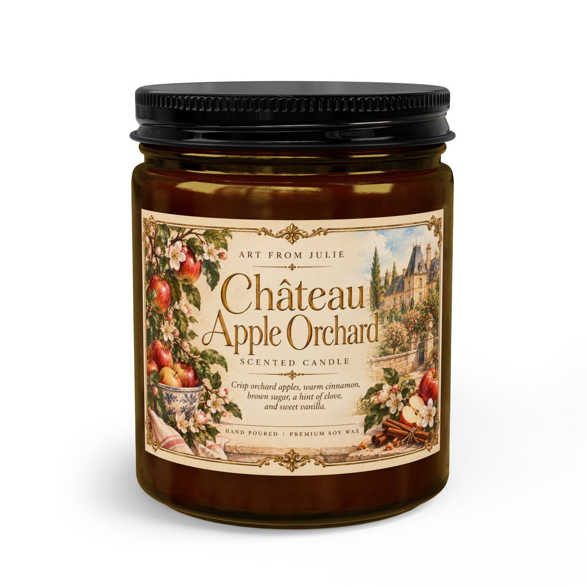 Château Apple Orchard Candle Gift Set , Crisp Apple, Cinnamon, Brown Sugar & Vanilla Candle with Matte Black Wick Trimmer
