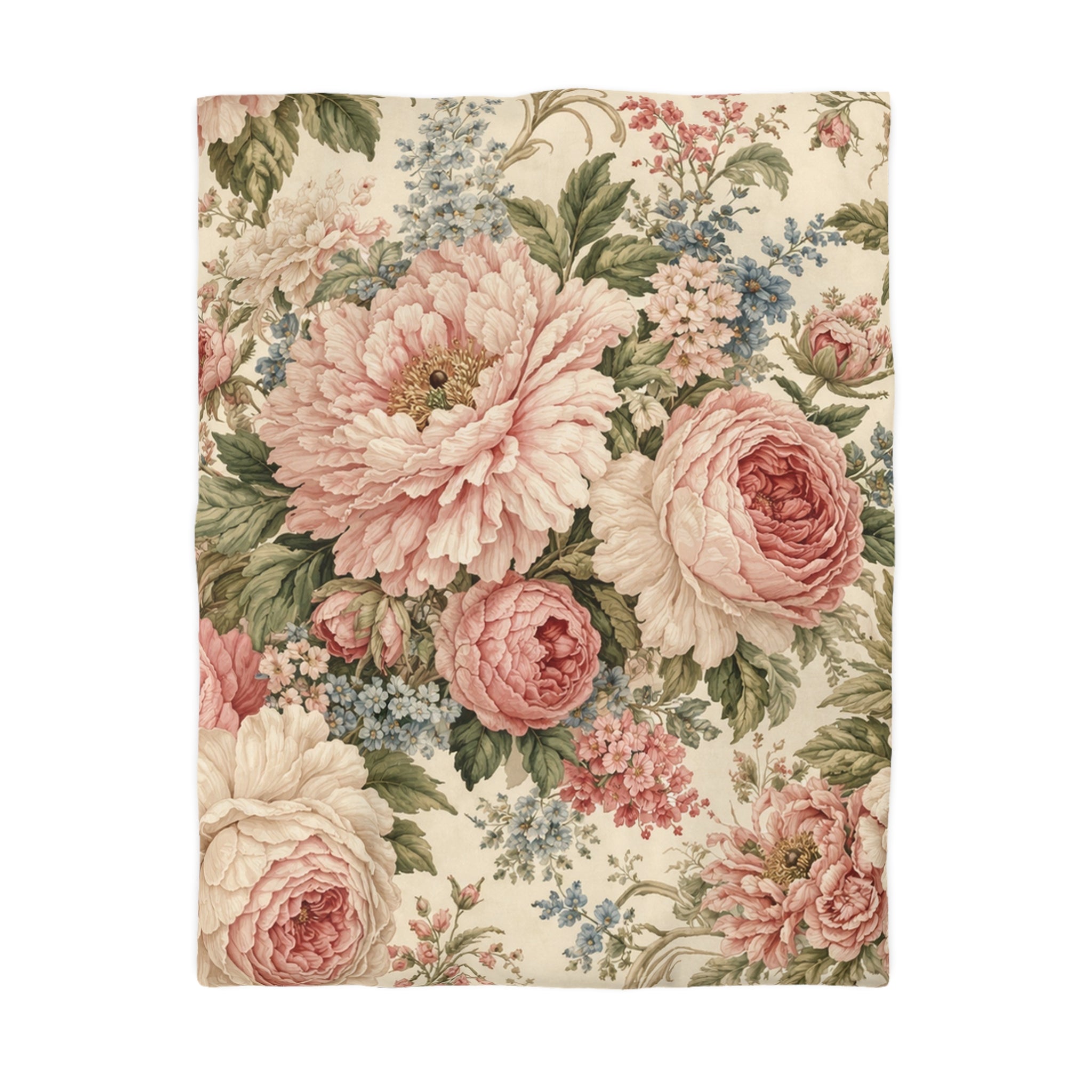 Chateaucore Soft Pink Peonies Roses Duvet Cover Set Floral Vintage Style Bedding Shabby Chic Victorian Queen King Twin French Romantic Bed