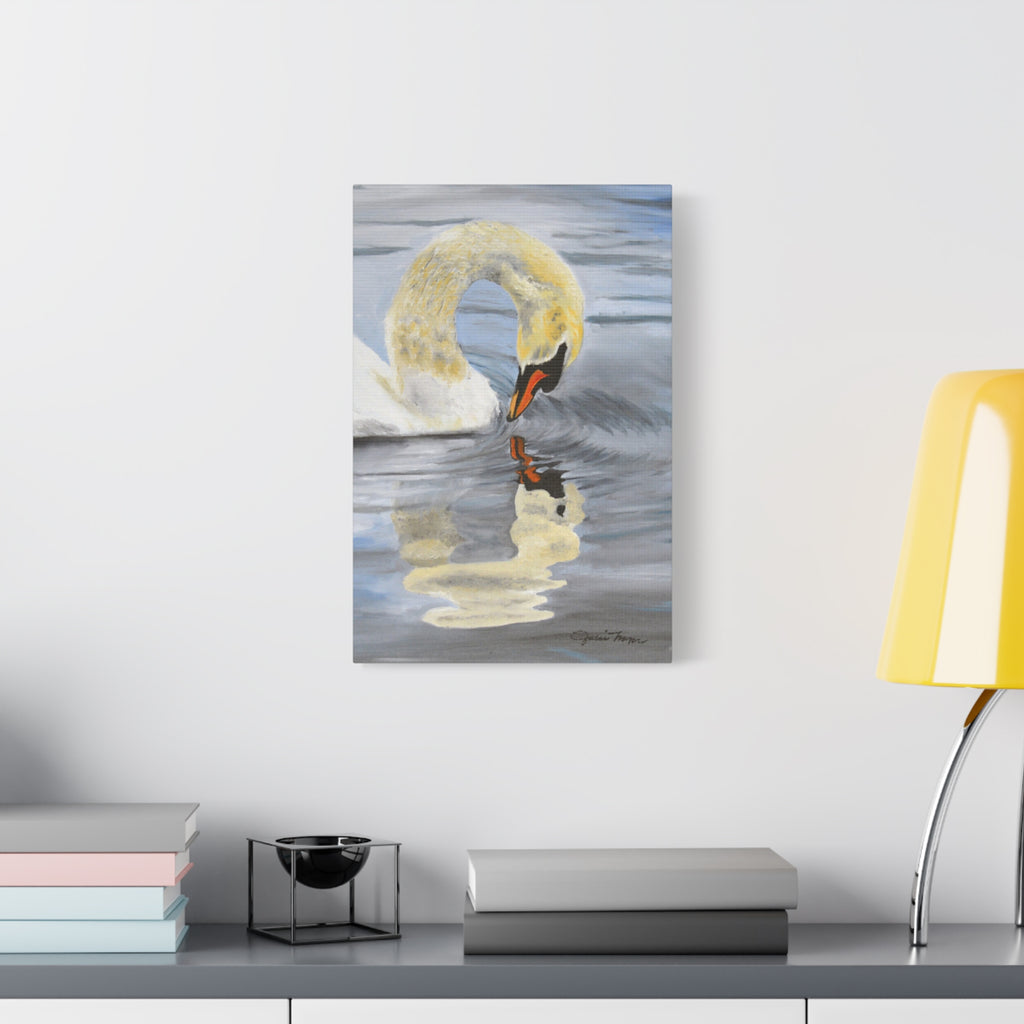 Swan Reflection Art Canvas Print, Elegant Wall Art, French Country Shabby Chic Decor, Nature Bathroom Decor, Bird Watcher Gift
