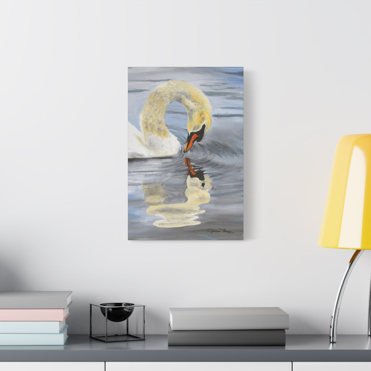 Swan Reflection Art Canvas Print, Elegant Wall Art, French Country Shabby Chic Decor, Nature Bathroom Decor, Bird Watcher Gift