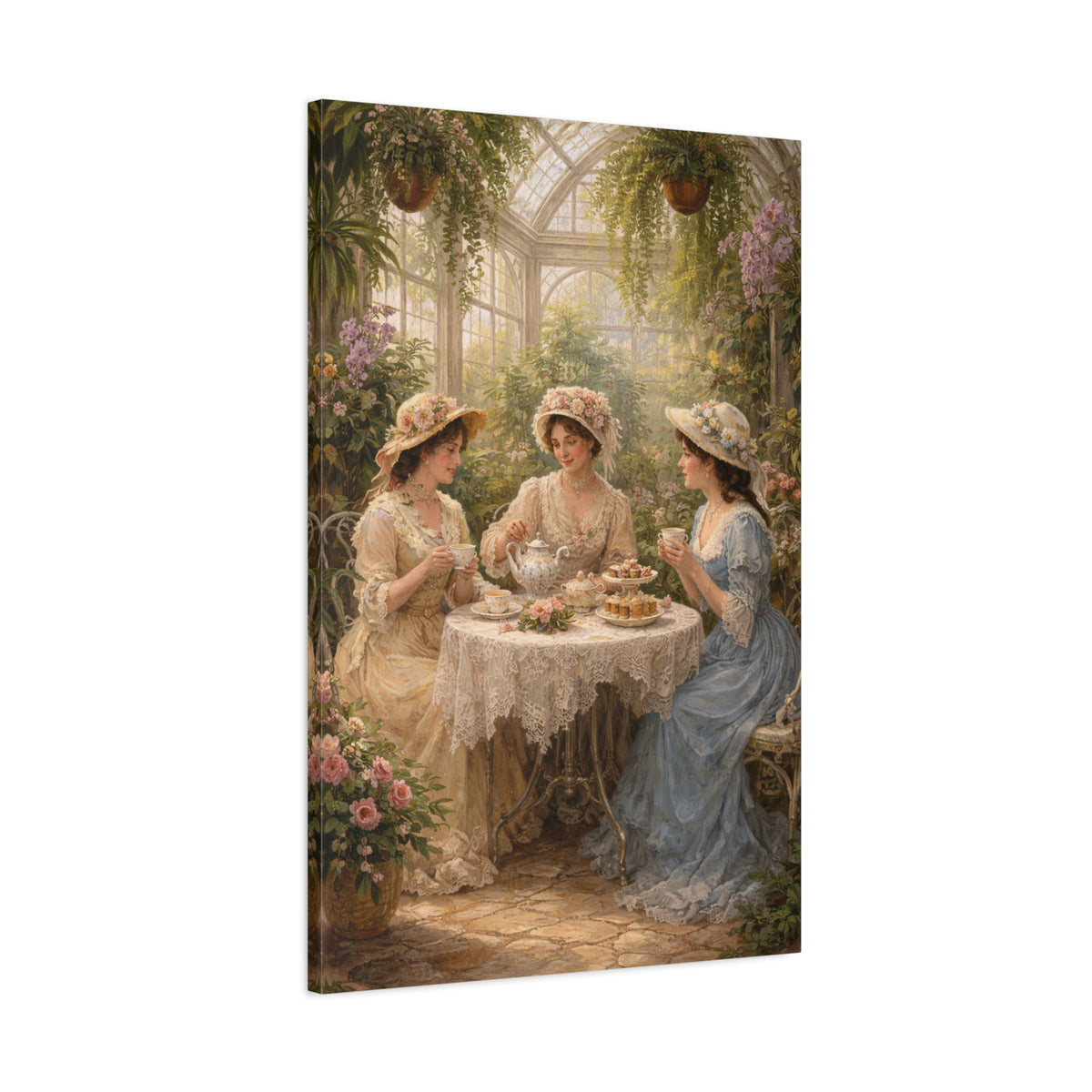 Vintage Ladies Tea Party Canvas Wall Art Print, Feminine Wall Hanging Decor, Victorian 1800's Ladies, Home Decor, Gift for Her, Elegant Art