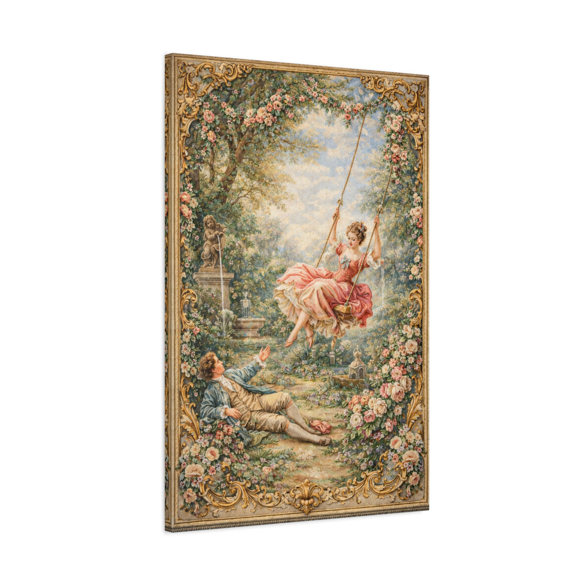 Victorian Lady on a Swing Canvas Wall Art Print, Rococo Wall Hanging Decor, Vintage Ladies, French Country Shabby Chic Decor, Home Wedding Gift