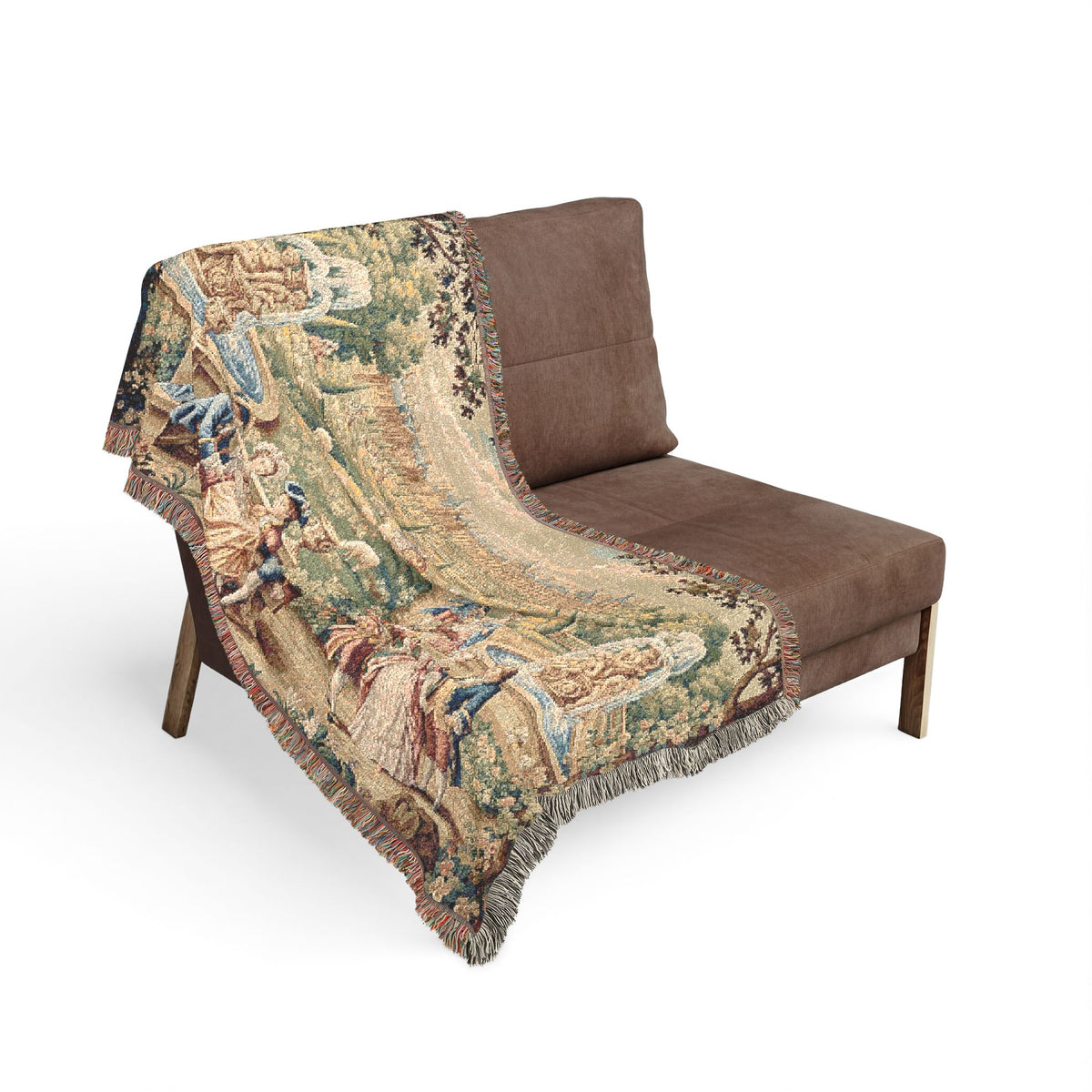 French Chateau Garden Woven Tapestry Blanket – Victorian Rococo Palace Scene, Antique French Country Wall Hanging, Versailles Inspired Home Decor