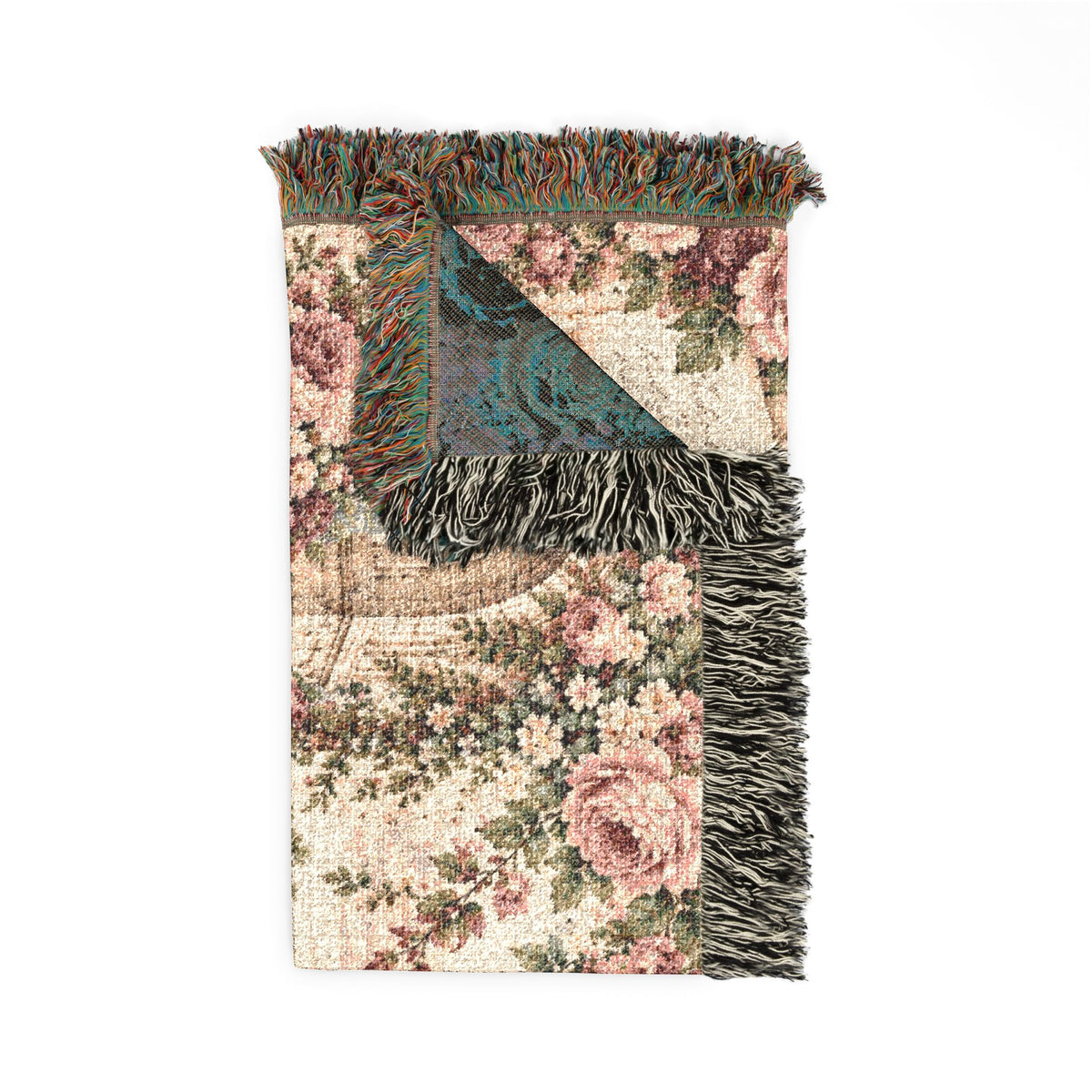 Love Letter Chateau Roses Woven Blanket – Vintage French Floral Tapestry Throw, Romantic Cottagecore Decor