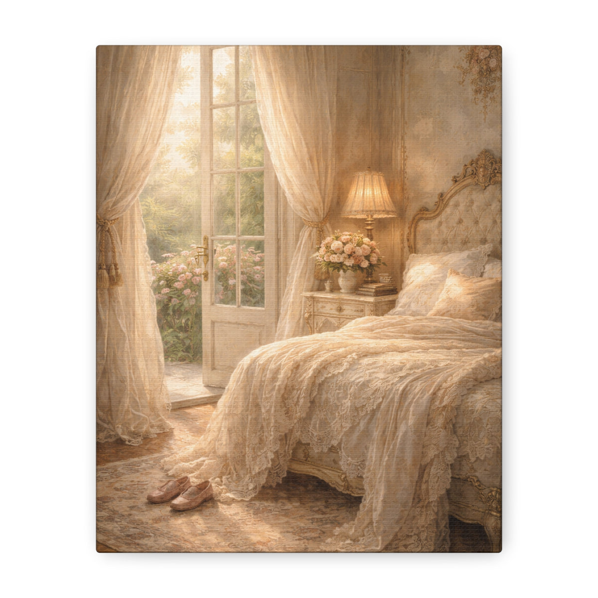 Elegant French Bedroom Canvas Wall Art Print, Chateaucore Feminine Wall Hanging Decor, Shabby Chic Victorian Romantic Home Decor