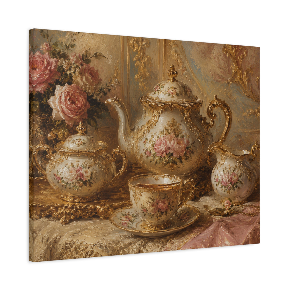 Rococo Tea Set Canvas Wall Art Print, Feminine Wall Hanging Decor, Mary Antoinette Royalty, Home Decor, Dining Room Elegant Art, Home Gift