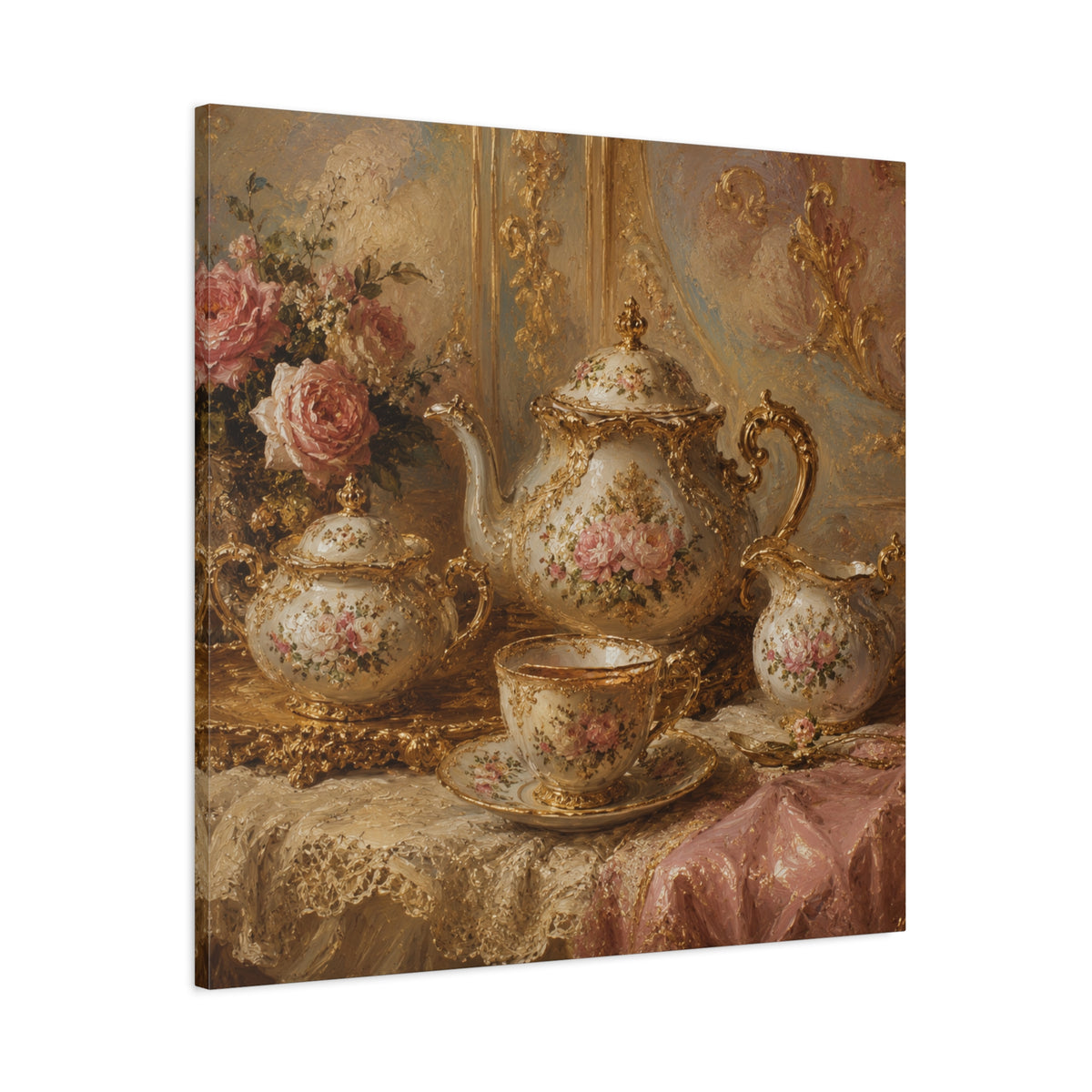 Rococo Tea Set Canvas Wall Art Print, Feminine Wall Hanging Decor, Mary Antoinette Royalty, Home Decor, Dining Room Elegant Art, Home Gift