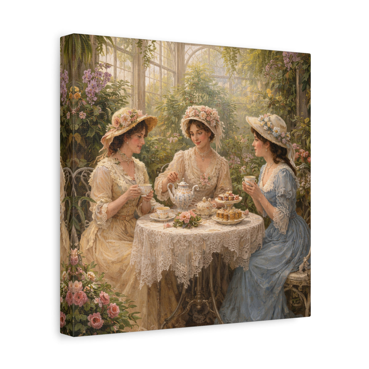 Vintage Ladies Tea Party Canvas Wall Art Print, Feminine Wall Hanging Decor, Victorian 1800's Ladies, Home Decor, Gift for Her, Elegant Art