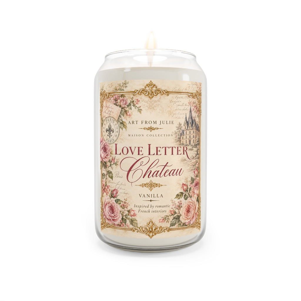 Vanilla 'Love Letter Chateau' Scented Soy Candle — 13.75oz Pink Rose Castle Decor