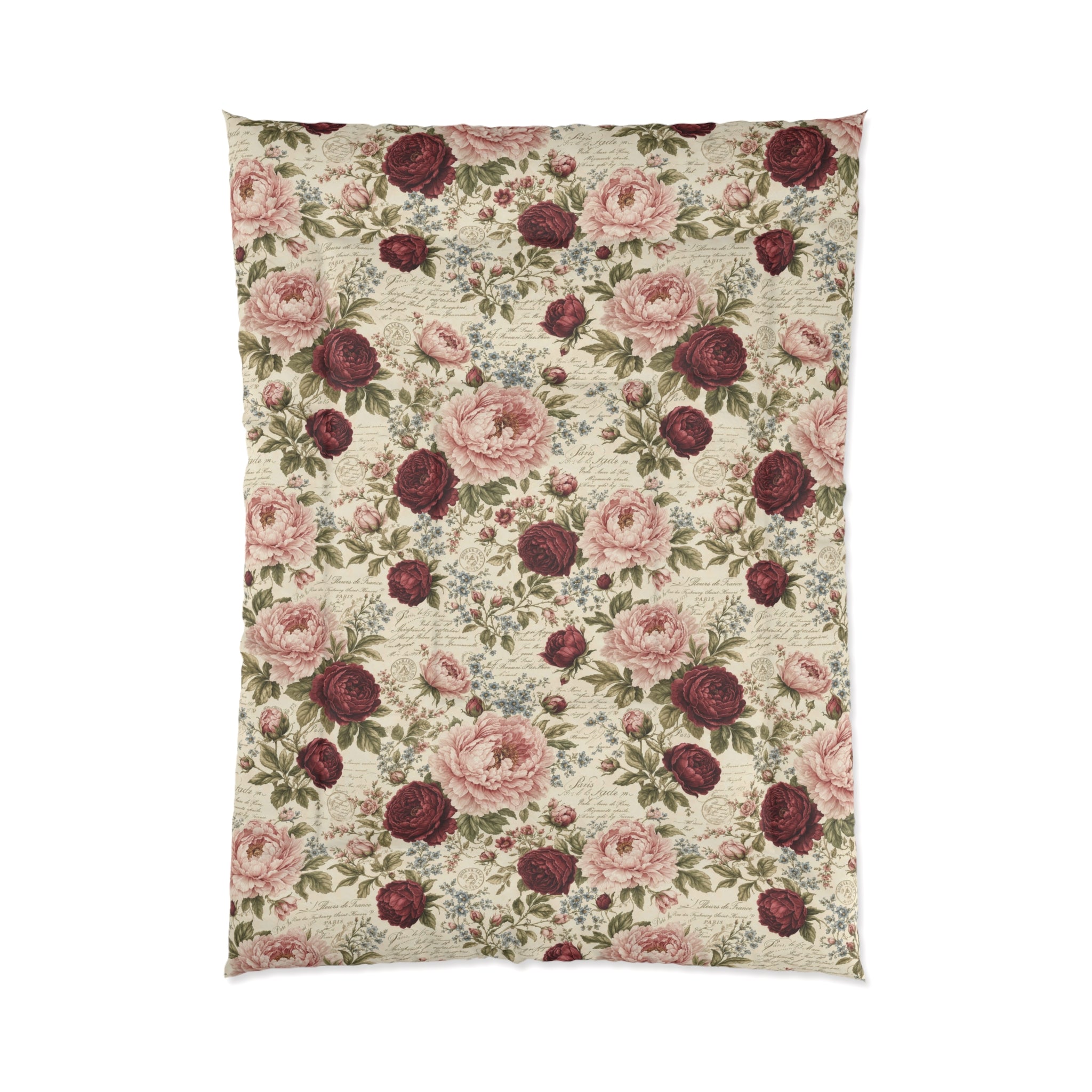 Chateaucore Soft Pink Burgundy Peonies Floral Comforter Set Floral Vintage Style Bedding Shabby Chic Victorian Queen King Twin French Romantic Bed