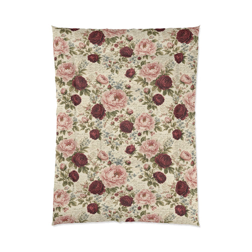Chateaucore Soft Pink Burgundy Peonies Floral Comforter Set Floral Vintage Style Bedding Shabby Chic Victorian Queen King Twin French Romantic Bed