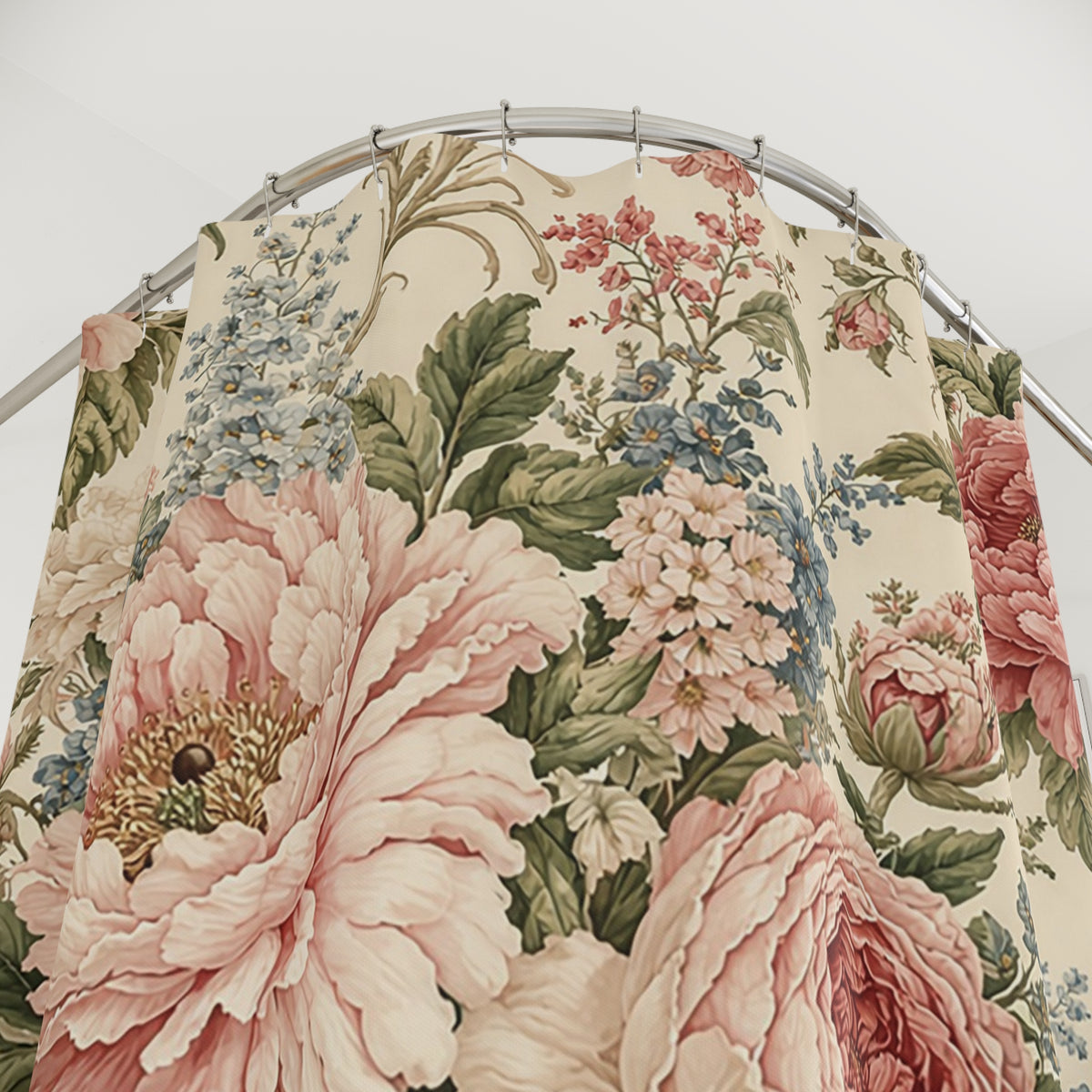 Pink Peonies Roses Floral Fabric Shower Curtain, Chateaucore Victorian Bathroom, French Country Cottage, Shabby Chic Bath Decor
