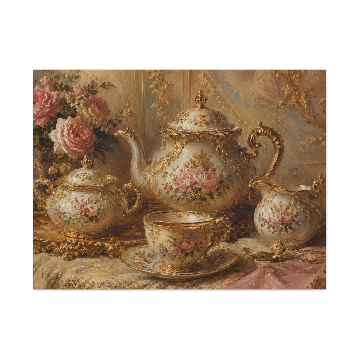 Rococo Tea Set Canvas Wall Art Print, Feminine Wall Hanging Decor, Mary Antoinette Royalty, Home Decor, Dining Room Elegant Art, Home Gift