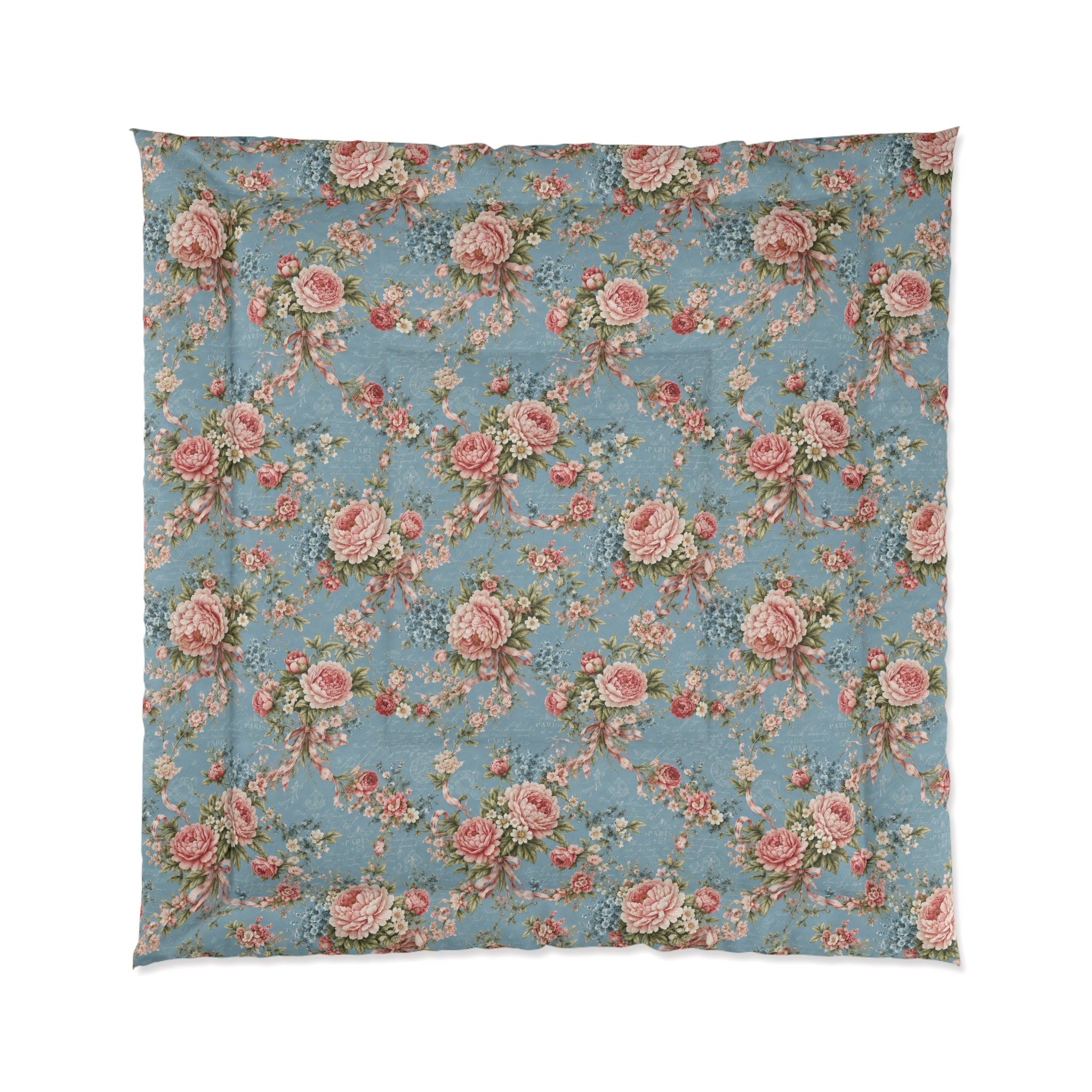 Chateaucore Dusty Blue Pink Floral Comforter Set Floral Vintage Style Bedding Shabby Chic Victorian Queen King Twin French Romantic Bed
