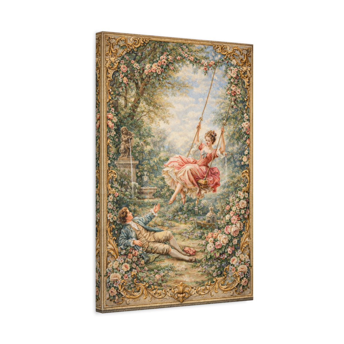 Victorian Lady on a Swing Canvas Wall Art Print, Rococo Wall Hanging Decor, Vintage Ladies, French Country Shabby Chic Decor, Home Wedding Gift