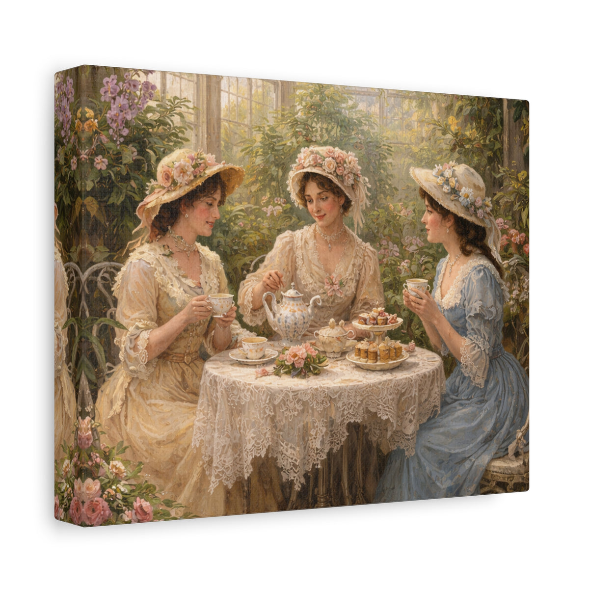 Vintage Ladies Tea Party Canvas Wall Art Print, Feminine Wall Hanging Decor, Victorian 1800's Ladies, Home Decor, Gift for Her, Elegant Art