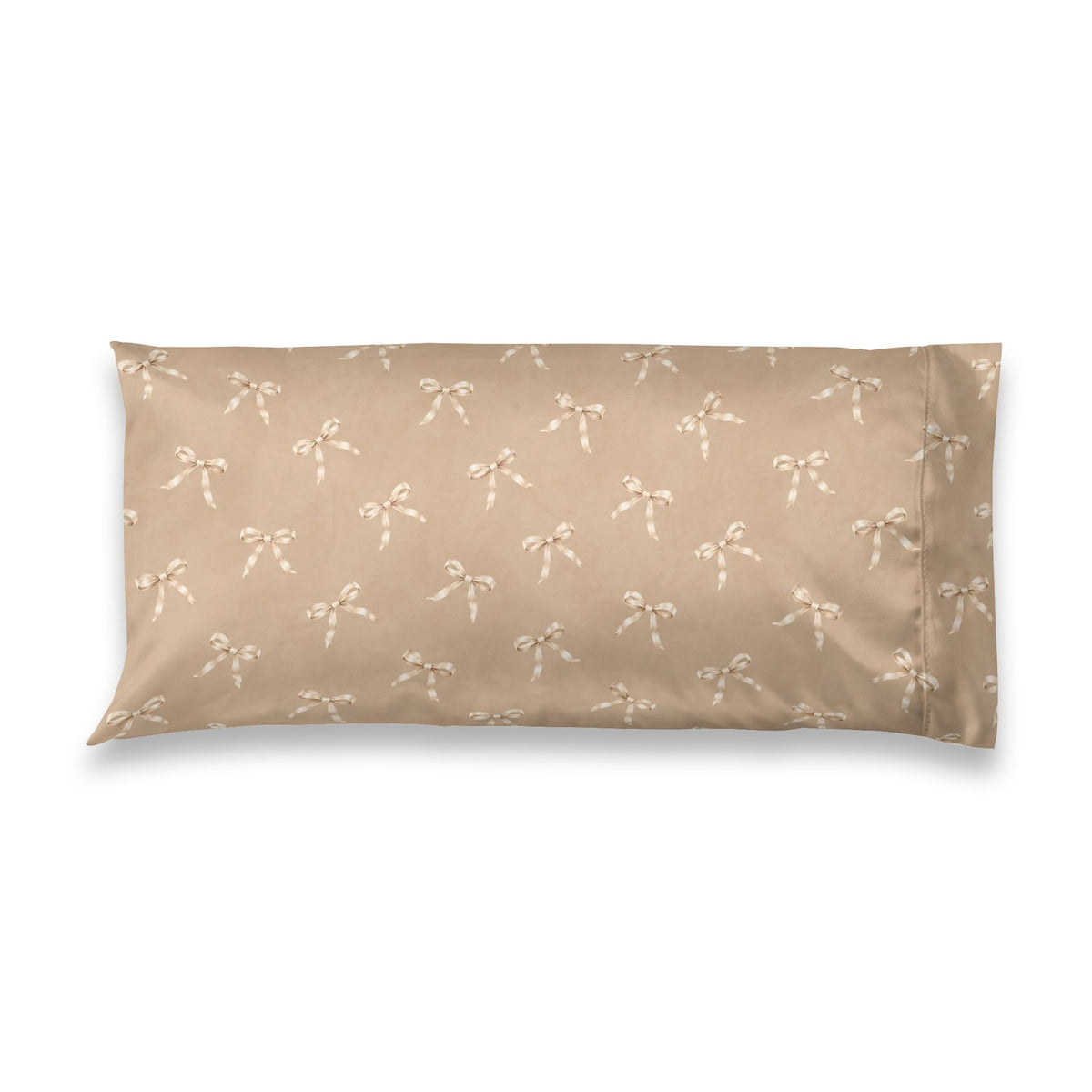 Champagne Petite Bow Satin Pillowcase – Elegant Coquette Pillow Cover, French Country Neutral Bedroom Decor