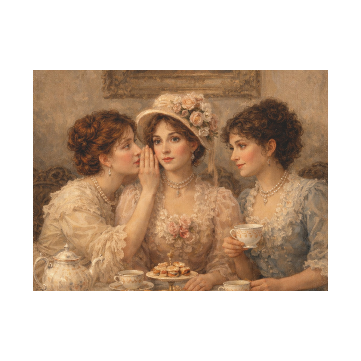 Vintage Ladies Tea Party Canvas Wall Art Print, Feminine Wall Hanging Decor, Victorian 1800's Ladies, Home Decor, Gift for Her, Elegant Art