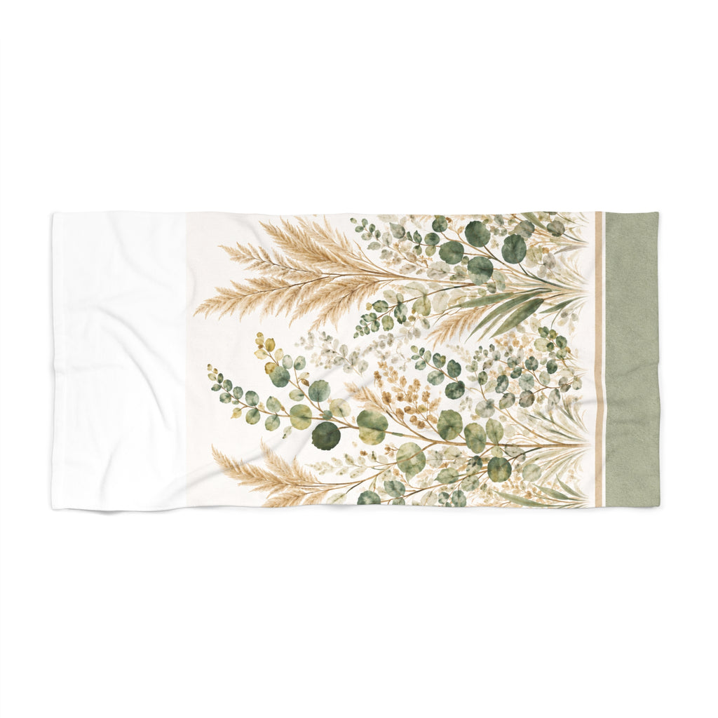 Eucalyptus & Pampas Grass 5-Piece Bathroom Set – Shower Curtain, Memory Foam Bath Mat & Towel Set, Sage Green Botanical Spa Decor