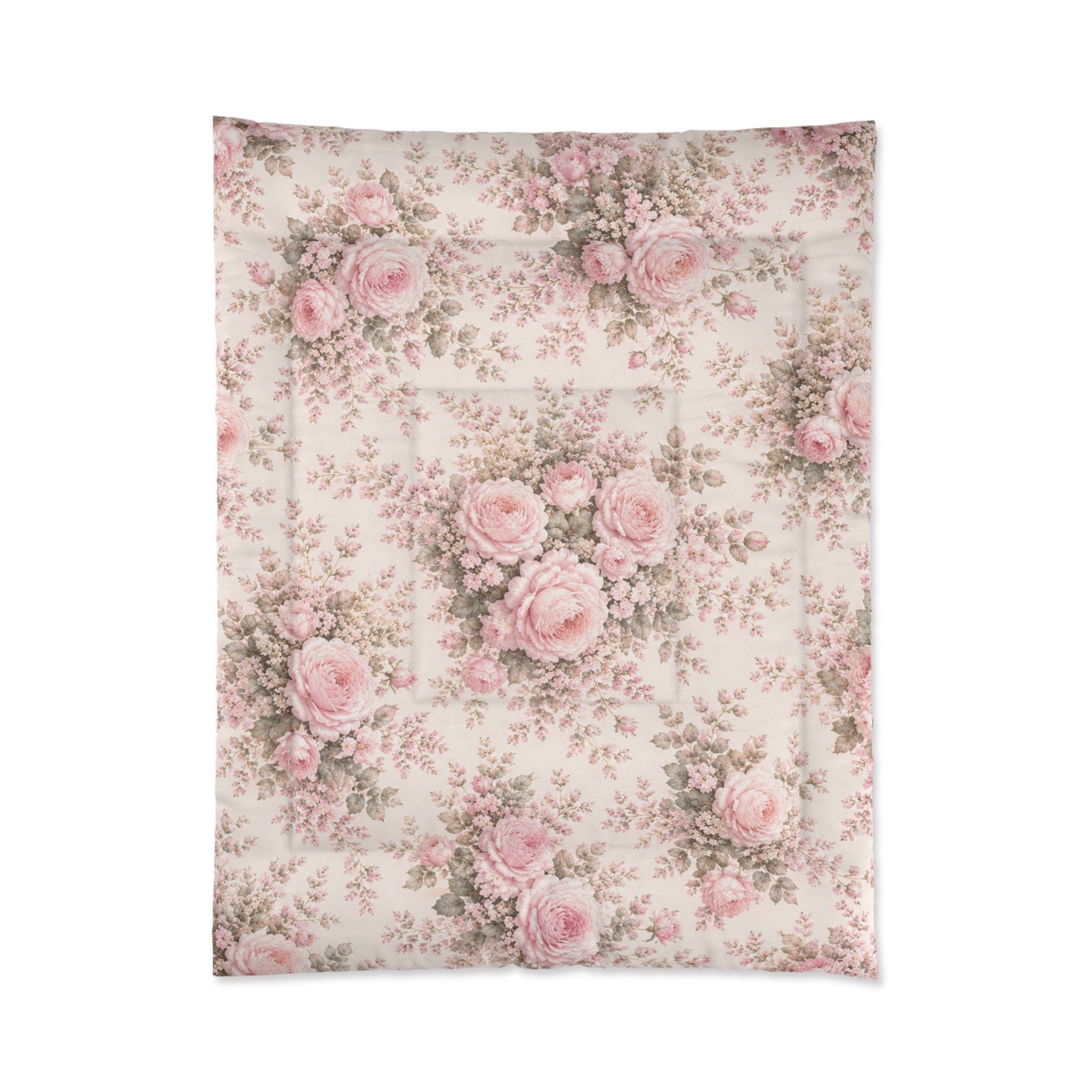 Blush Peony Floral Comforter Bedding Shabby Chic Chateaucore Victorian French Cottagecore Queen King Twin Size Decor Wedding Bed Spread Gift