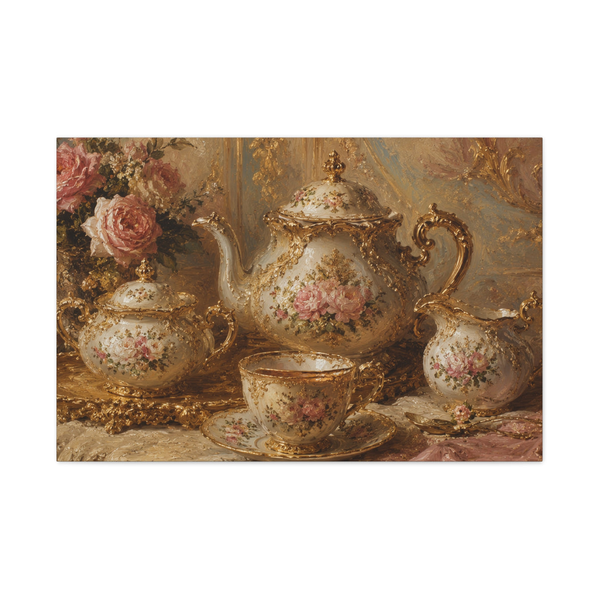 Rococo Tea Set Canvas Wall Art Print, Feminine Wall Hanging Decor, Mary Antoinette Royalty, Home Decor, Dining Room Elegant Art, Home Gift