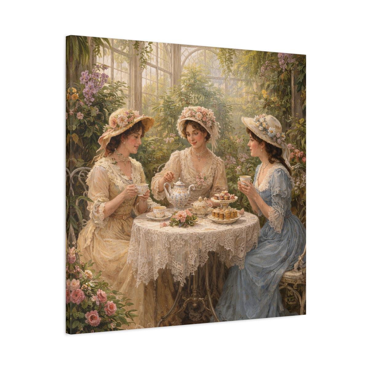 Vintage Ladies Tea Party Canvas Wall Art Print, Feminine Wall Hanging Decor, Victorian 1800's Ladies, Home Decor, Gift for Her, Elegant Art