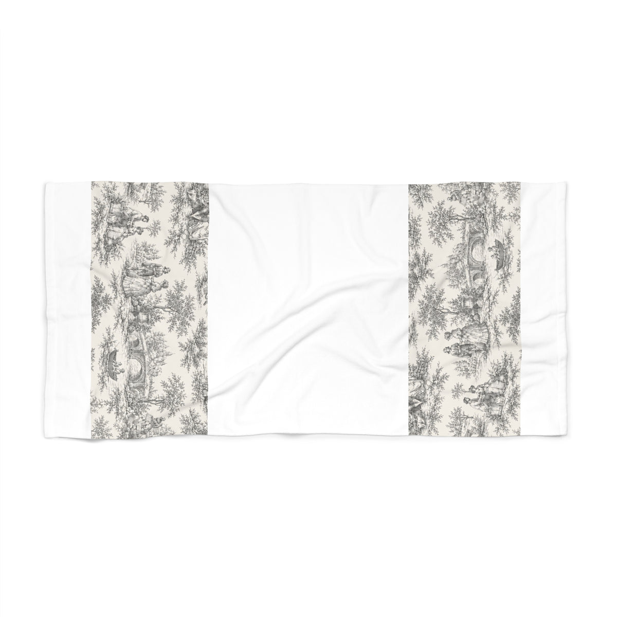 French Country Toile 5-Piece Bathroom Set – Shower Curtain, Memory Foam Bath Mat & Matching Towels, Vintage Chateaucore Bath Decor