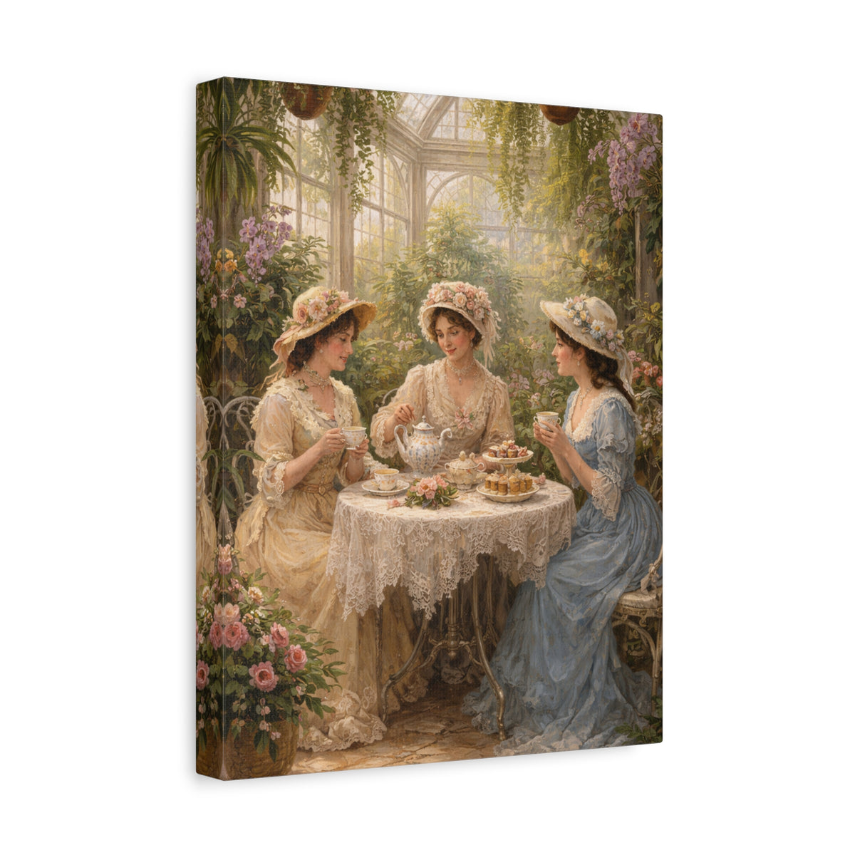 Vintage Ladies Tea Party Canvas Wall Art Print, Feminine Wall Hanging Decor, Victorian 1800's Ladies, Home Decor, Gift for Her, Elegant Art