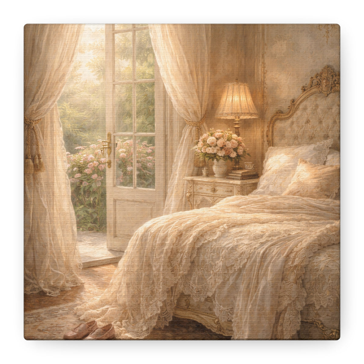 Elegant French Bedroom Canvas Wall Art Print, Chateaucore Feminine Wall Hanging Decor, Shabby Chic Victorian Romantic Home Decor