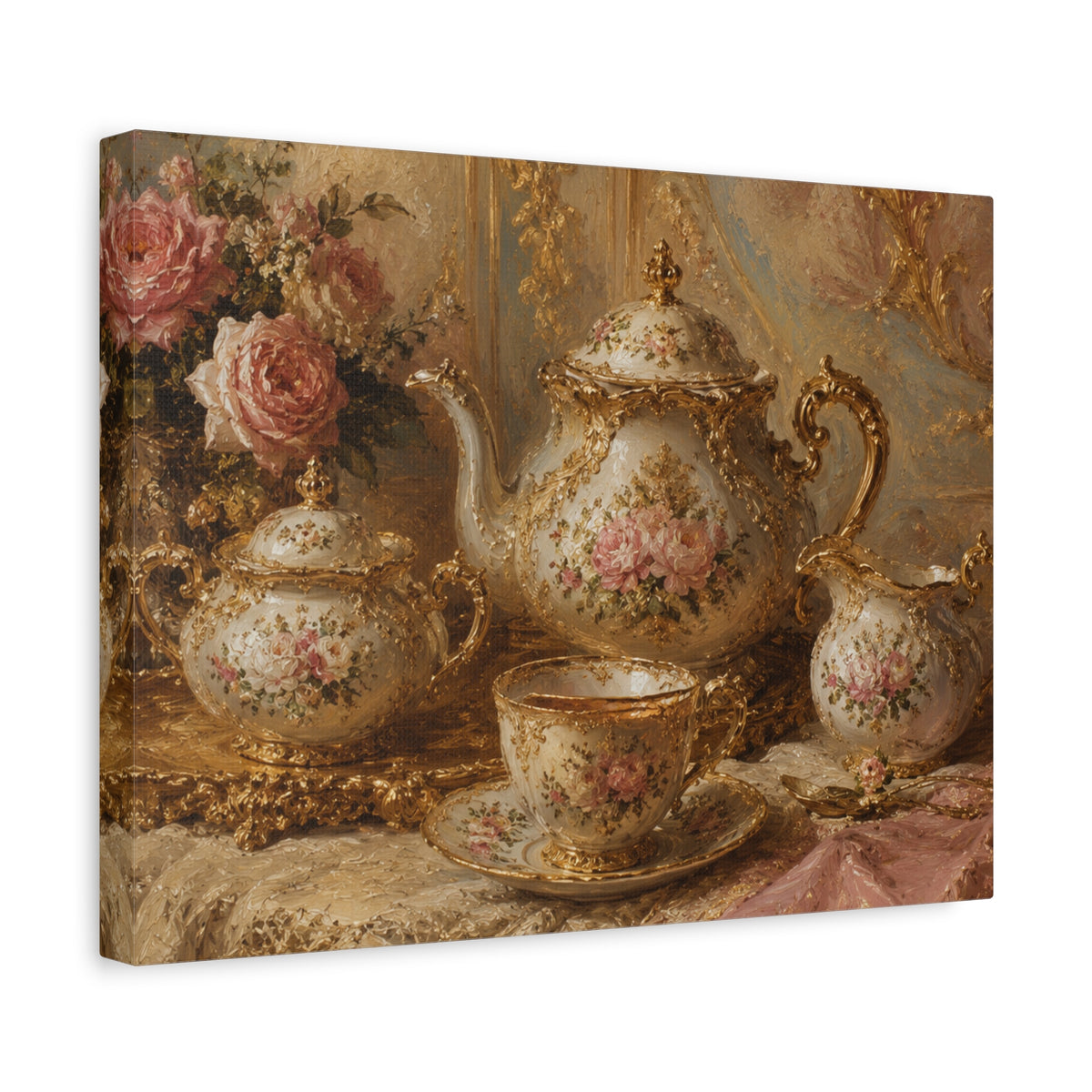 Rococo Tea Set Canvas Wall Art Print, Feminine Wall Hanging Decor, Mary Antoinette Royalty, Home Decor, Dining Room Elegant Art, Home Gift