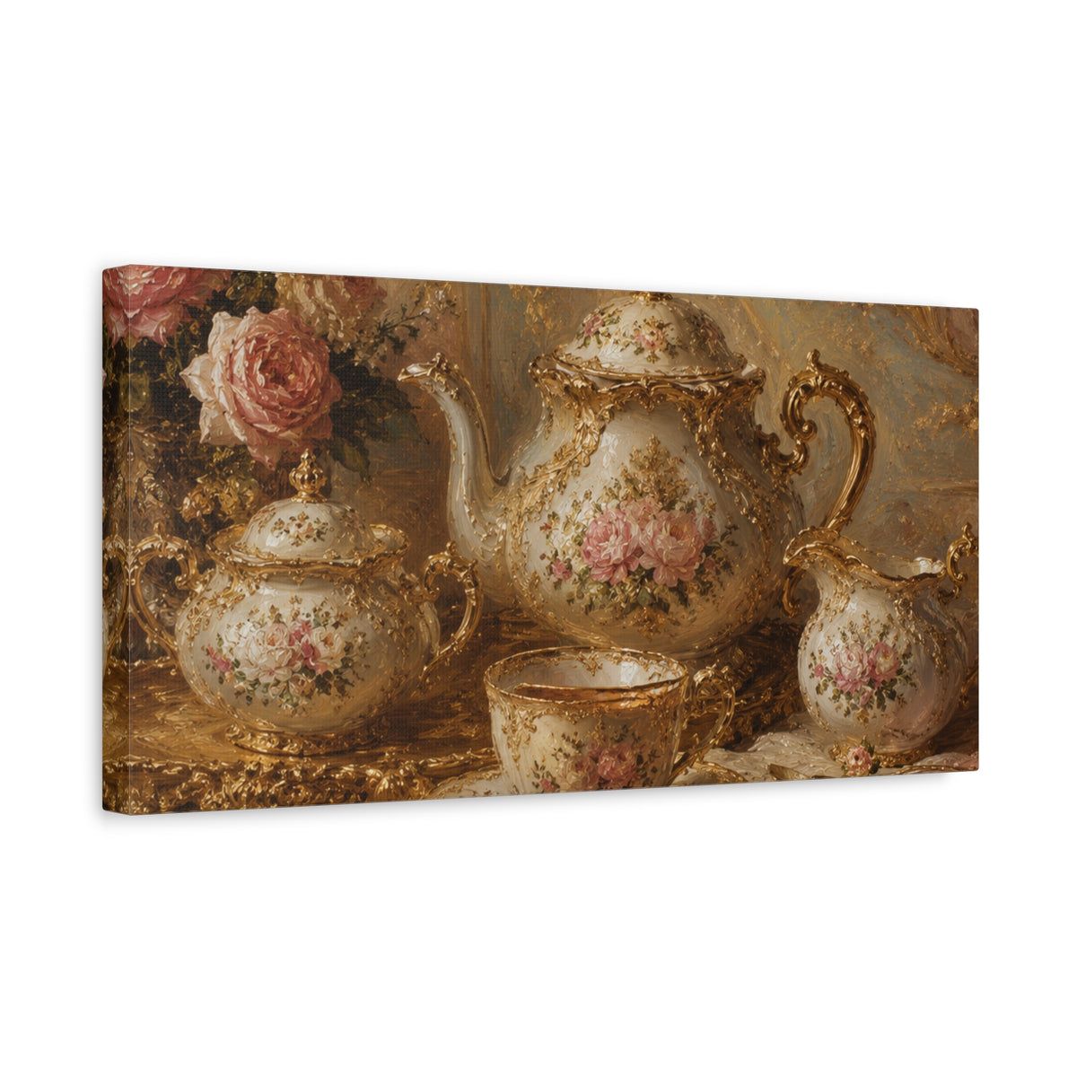 Rococo Tea Set Canvas Wall Art Print, Feminine Wall Hanging Decor, Mary Antoinette Royalty, Home Decor, Dining Room Elegant Art, Home Gift