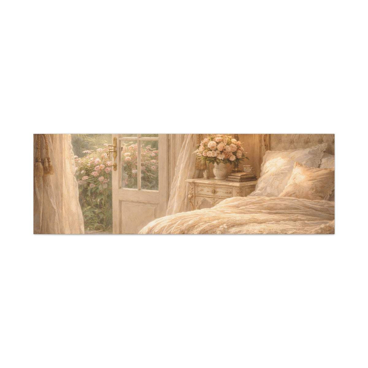 Elegant French Bedroom Canvas Wall Art Print, Chateaucore Feminine Wall Hanging Decor, Shabby Chic Victorian Romantic Home Decor