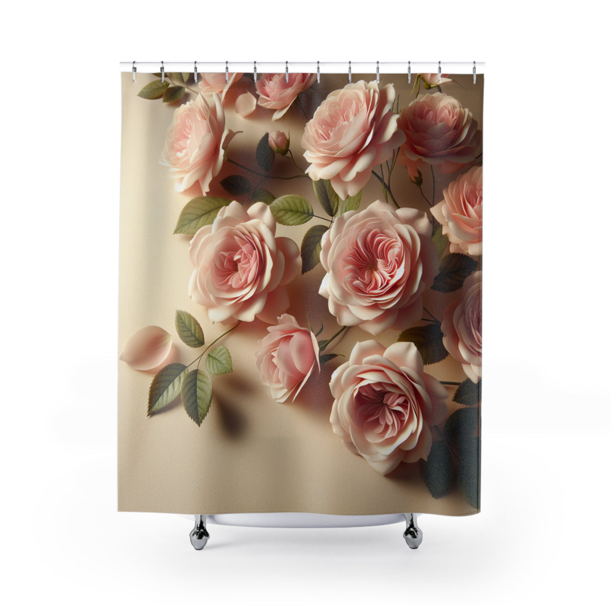 Pink Rose Shower Curtain – French Country Chateaucore Floral Bathroom Decor – Romantic Shabby Chic 71×74