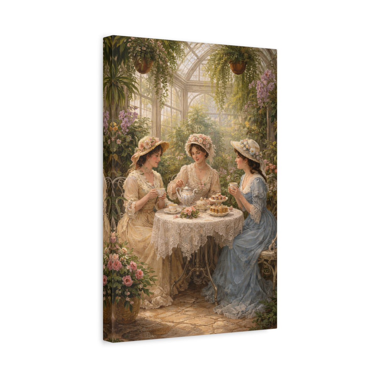 Vintage Ladies Tea Party Canvas Wall Art Print, Feminine Wall Hanging Decor, Victorian 1800's Ladies, Home Decor, Gift for Her, Elegant Art