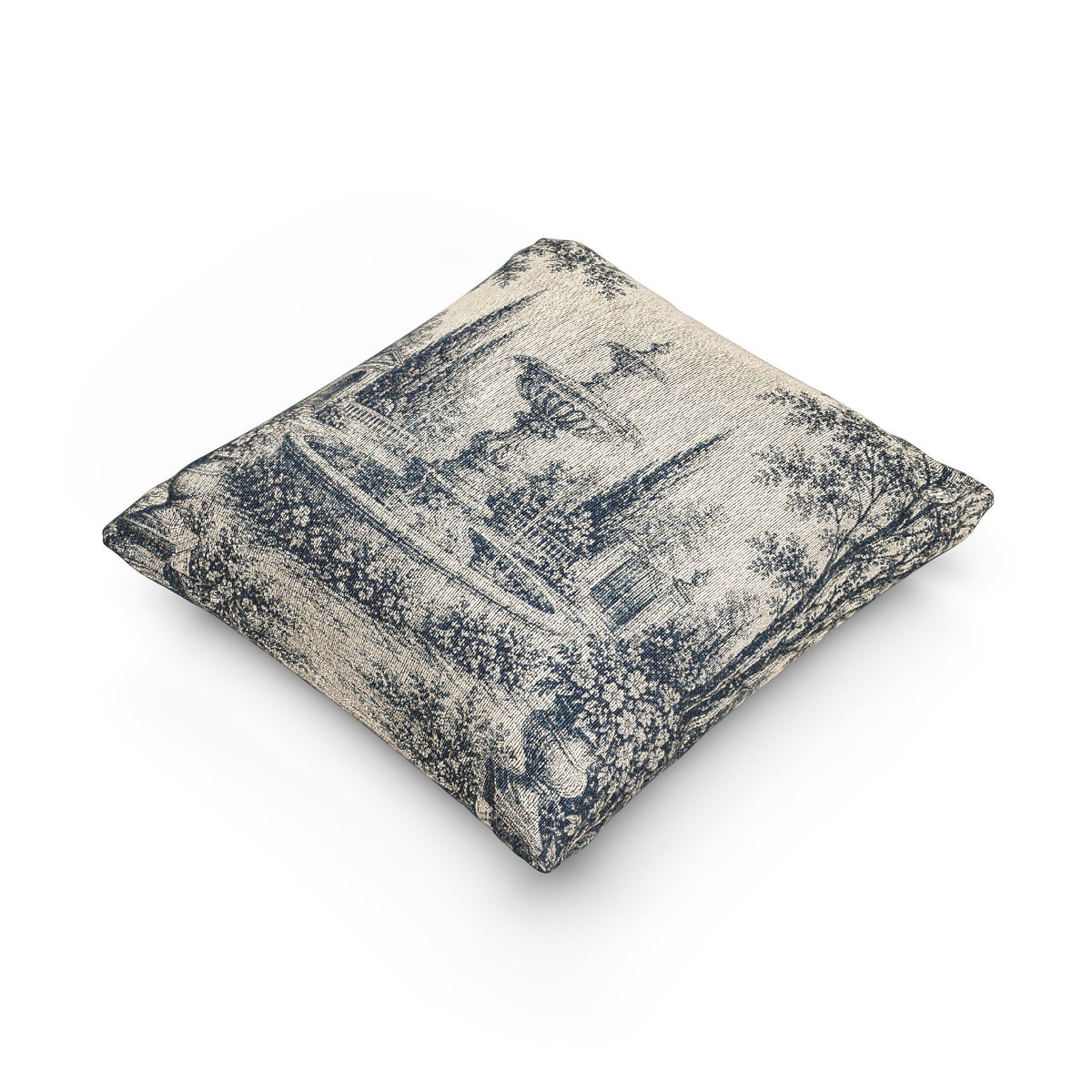 Navy Blue Toile Woven Pillow and Cover, French Fountain Throw Pillow, Antique Style Victorian Cottage Decor, French Country Cushion, Housewarming Gift