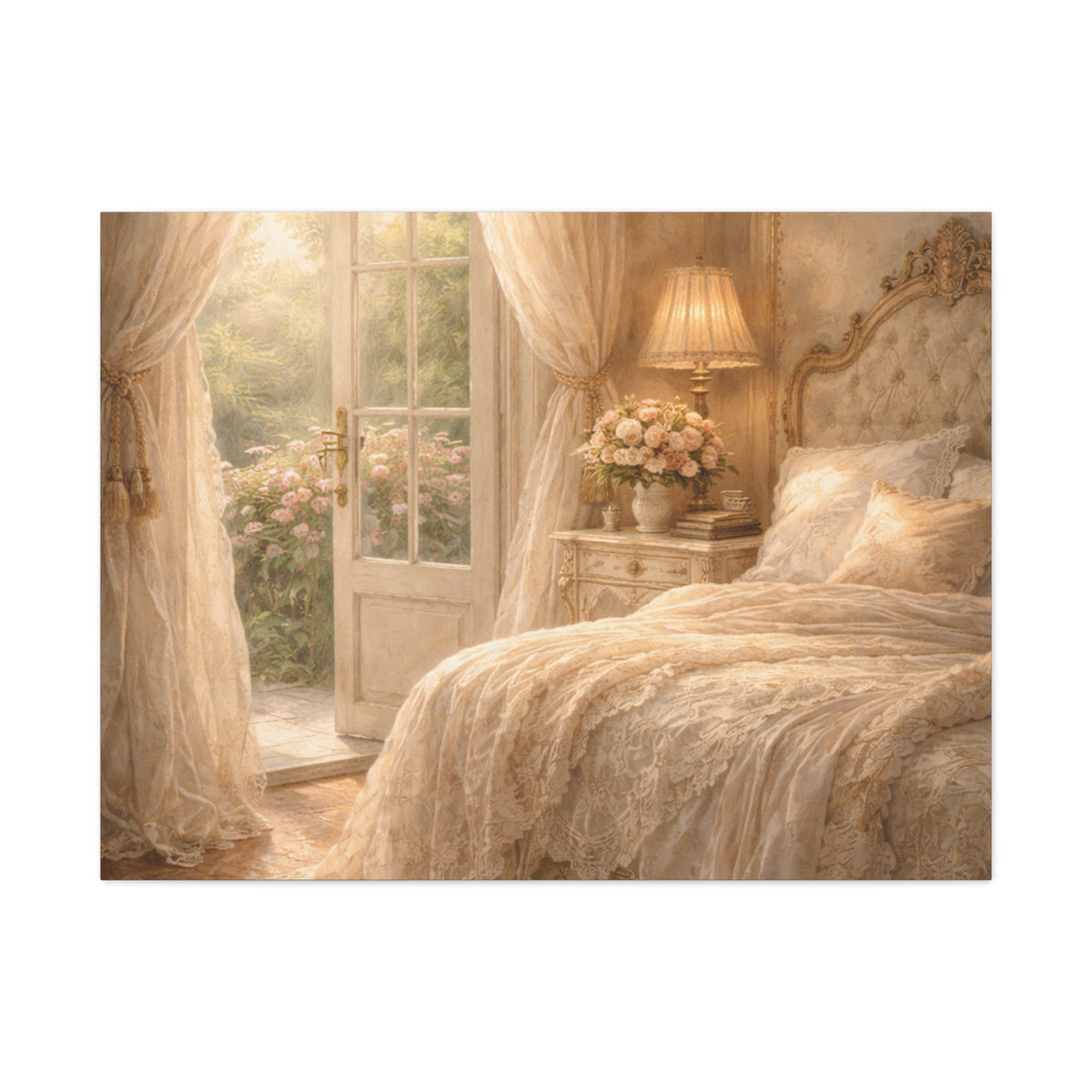 Elegant French Bedroom Canvas Wall Art Print, Chateaucore Feminine Wall Hanging Decor, Shabby Chic Victorian Romantic Home Decor