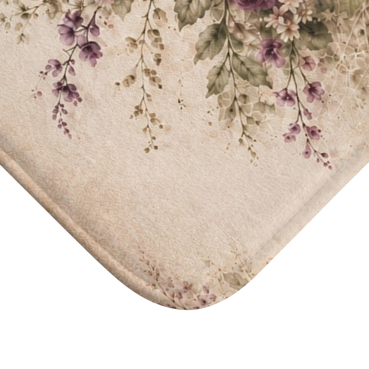 Vintage Plum Rose Memory Foam Bathmat, French Country Floral Bathroom Rug, Victorian Chateaucore Shabby Chic Cottage Botanical Decor