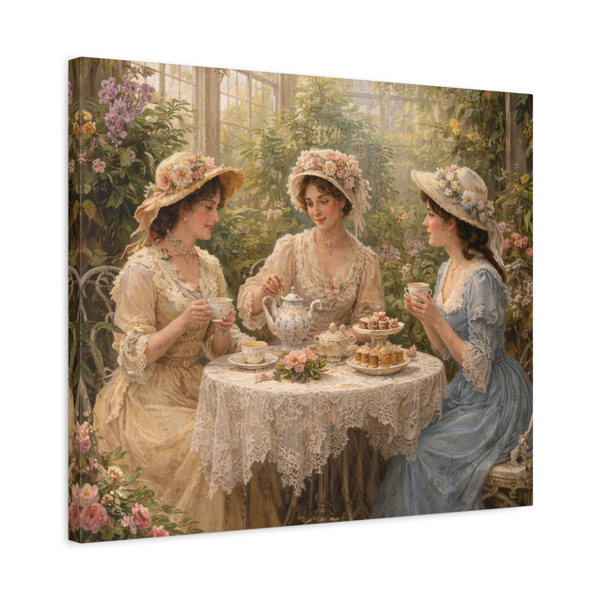 Vintage Ladies Tea Party Canvas Wall Art Print, Feminine Wall Hanging Decor, Victorian 1800's Ladies, Home Decor, Gift for Her, Elegant Art