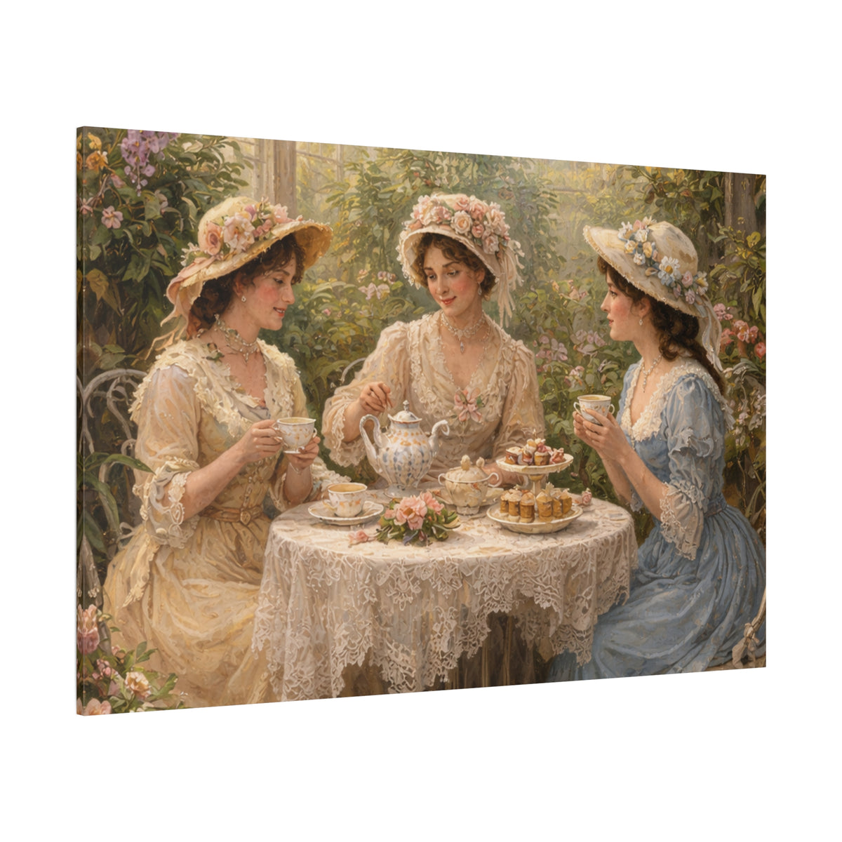 Vintage Ladies Tea Party Canvas Wall Art Print, Feminine Wall Hanging Decor, Victorian 1800's Ladies, Home Decor, Gift for Her, Elegant Art