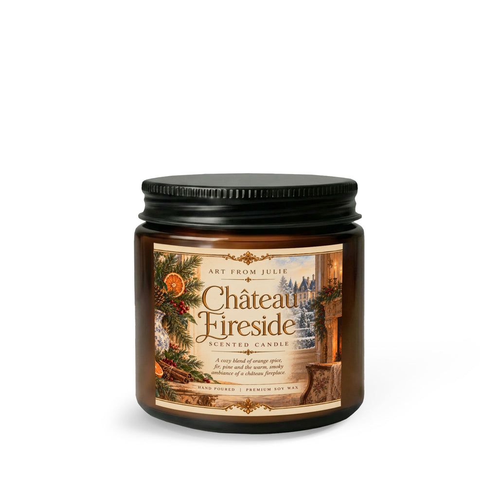 Château Fireside Candle Gift Set, Orange Spice, Fir & Pine Scented Candle with Matte Black Wick Trimmer, French Country Home Fragrance